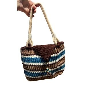 Handmade Crocheted‎ Shoulder Bag Striped Sweater Purse Beach Bag Boho, Retro